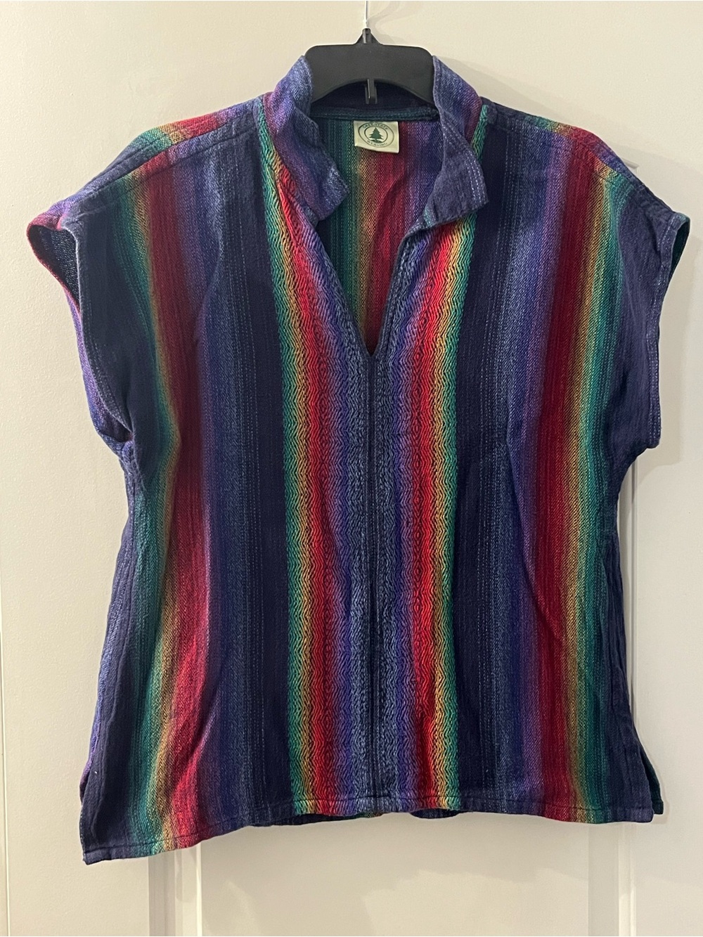 Greentree Weaving: collared Rainbow Stripe unisex shirt